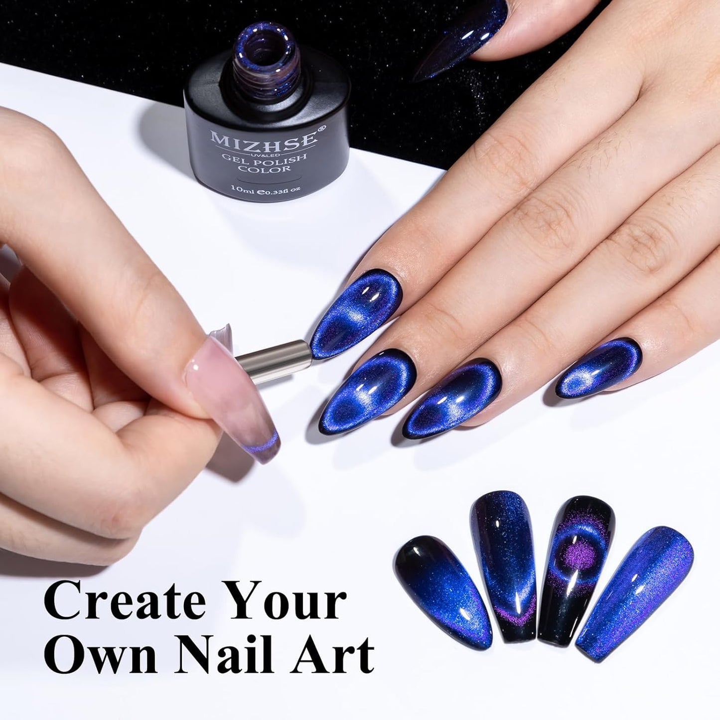 MIZHSE 9D Cat Eye Gel Nail Polish, Dual Colors Purple & Pink Magnetic Gel Polish with Magnet Stick, Magic Chameleon Galaxy Effect Holographic Glitter Silky Cat Eye Nail Polish Soak Off Nail Art Salon