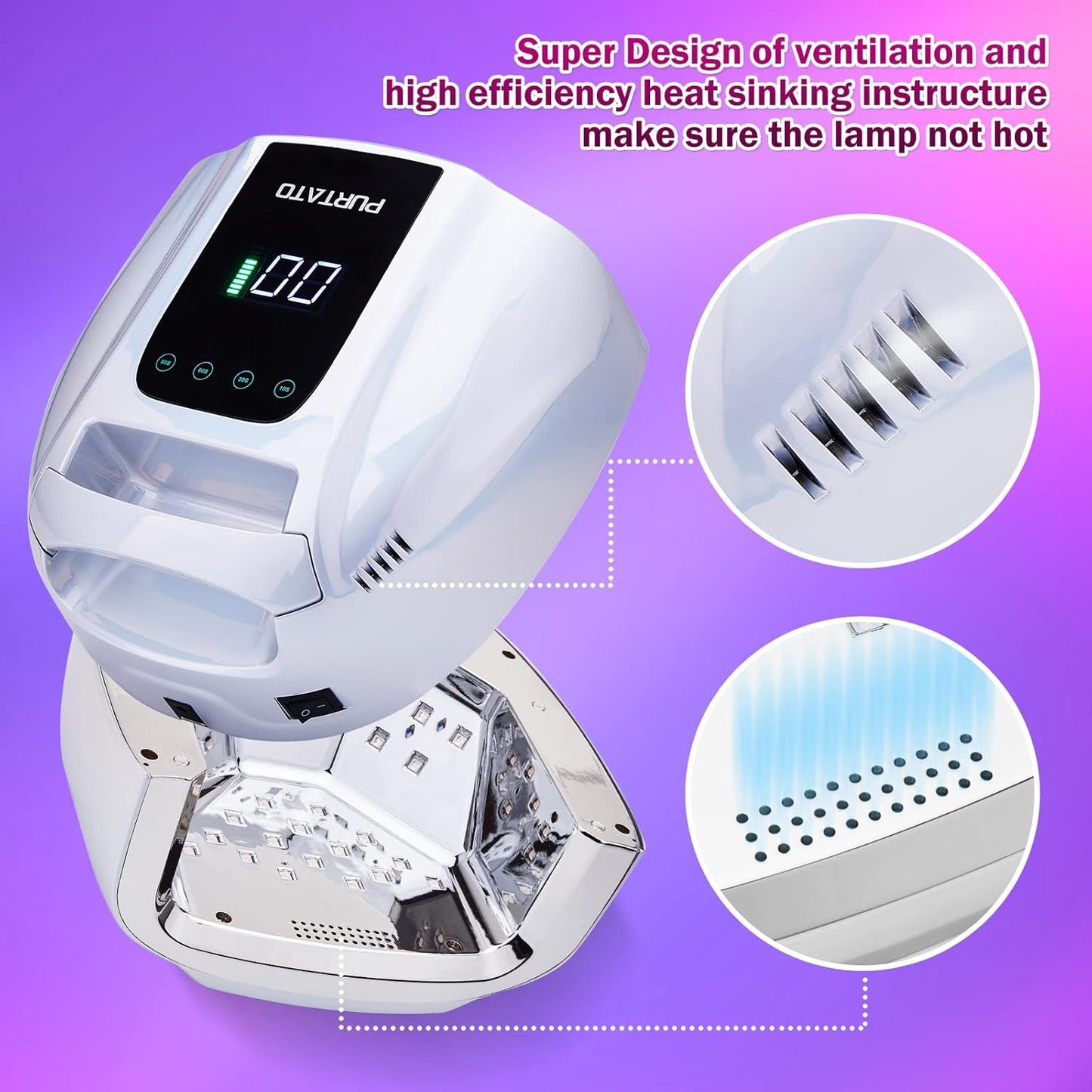 Professional Rechargeable 96W UV LED Portable Cordless UV Light for Nail Lamp Machine with Removable Stainless Steel Bottom,4 Timer Setting and Smart Sensor Nail Dryer (Plating Silver)