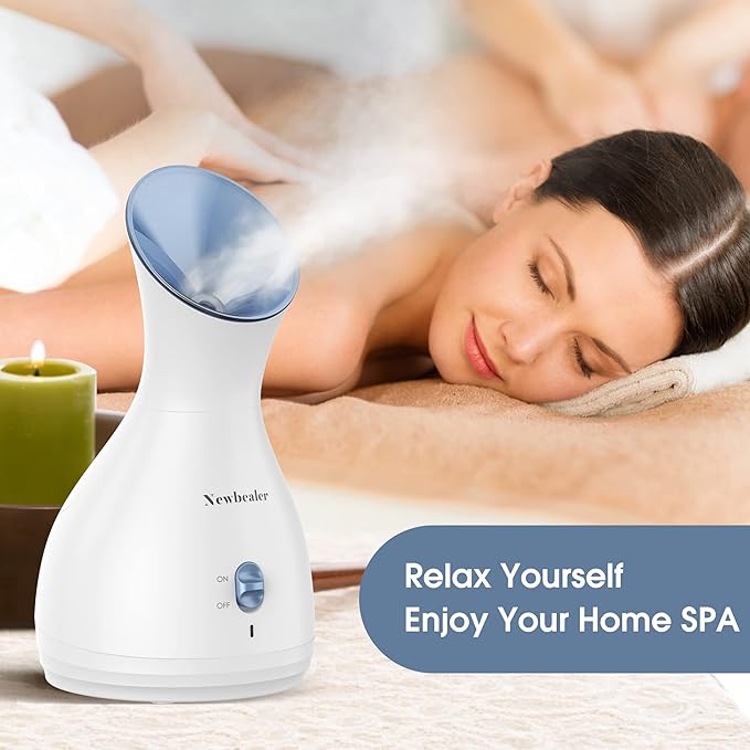 Newbealer 2in1 Facial Steamer, Hot Mist Facial Aromatherapy Humidifier Atomizer, Large Face Steamer Unclogs Pores Sinuses Moisturizing, Home Sauna Spa with Eyebrow Set (Blue, 170ml)