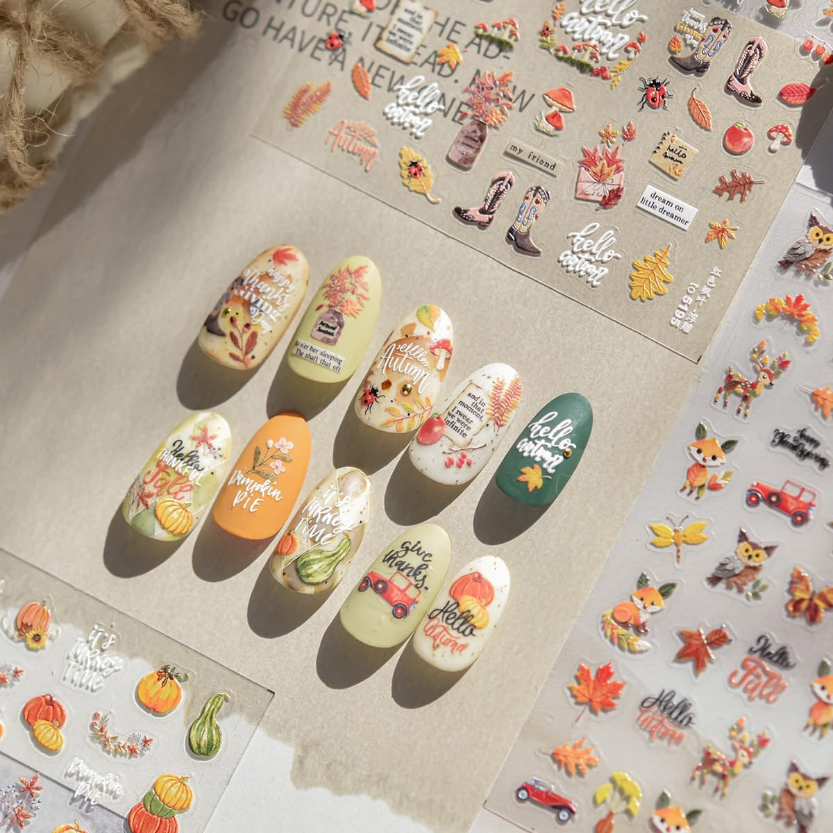 Thanksgiving Day Nail Stickers for Nail Art Fall Nail Sticker 5D Self-Adhesive Shiny Autumn Leaves Shoes Mushroom Nails Decals Holiday Maple Leaves Manicure Nails Decorations for Salon Nails 1 Sheet