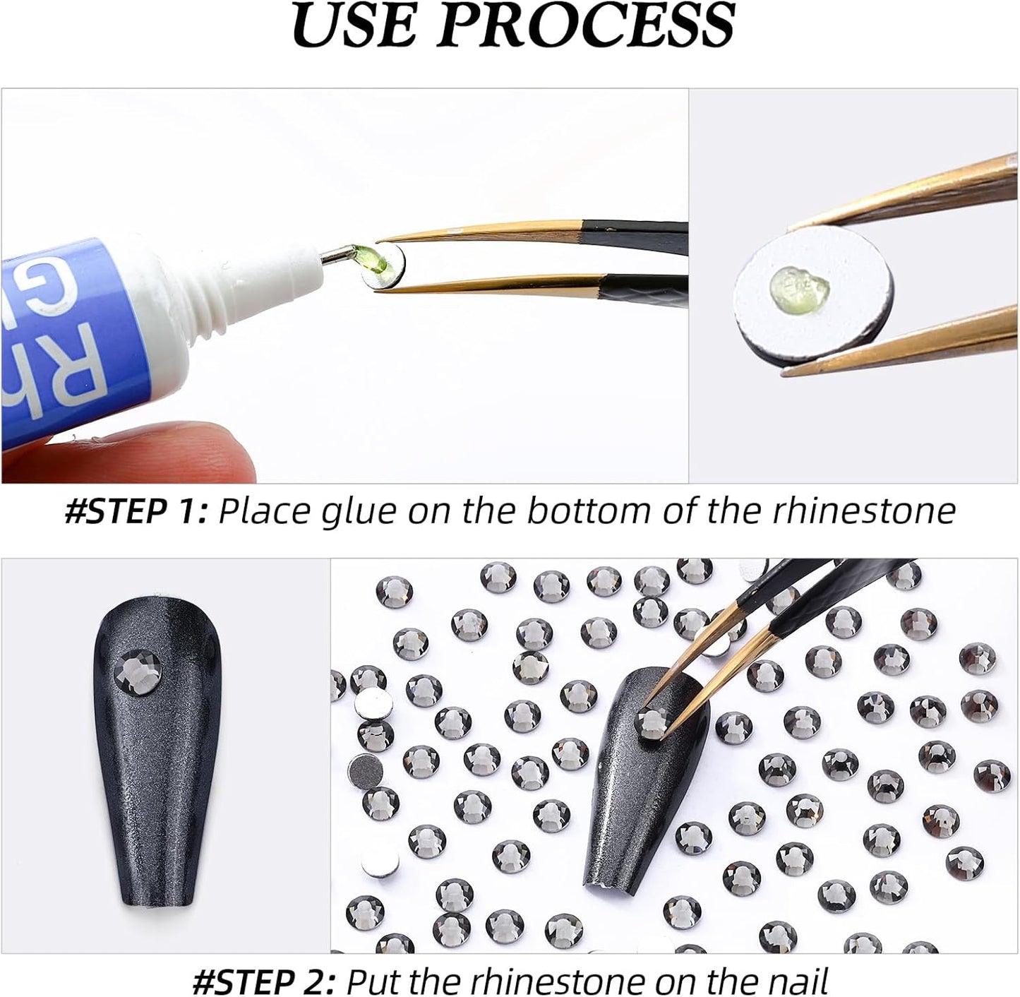 Gray Flatback Rhinestones, Glass Rhinestones for Nail Art and Craft, Glue Fix, Loose Crystal Gemstones(Gray, SS10, 1440pcs, 2.7-2.8mm)