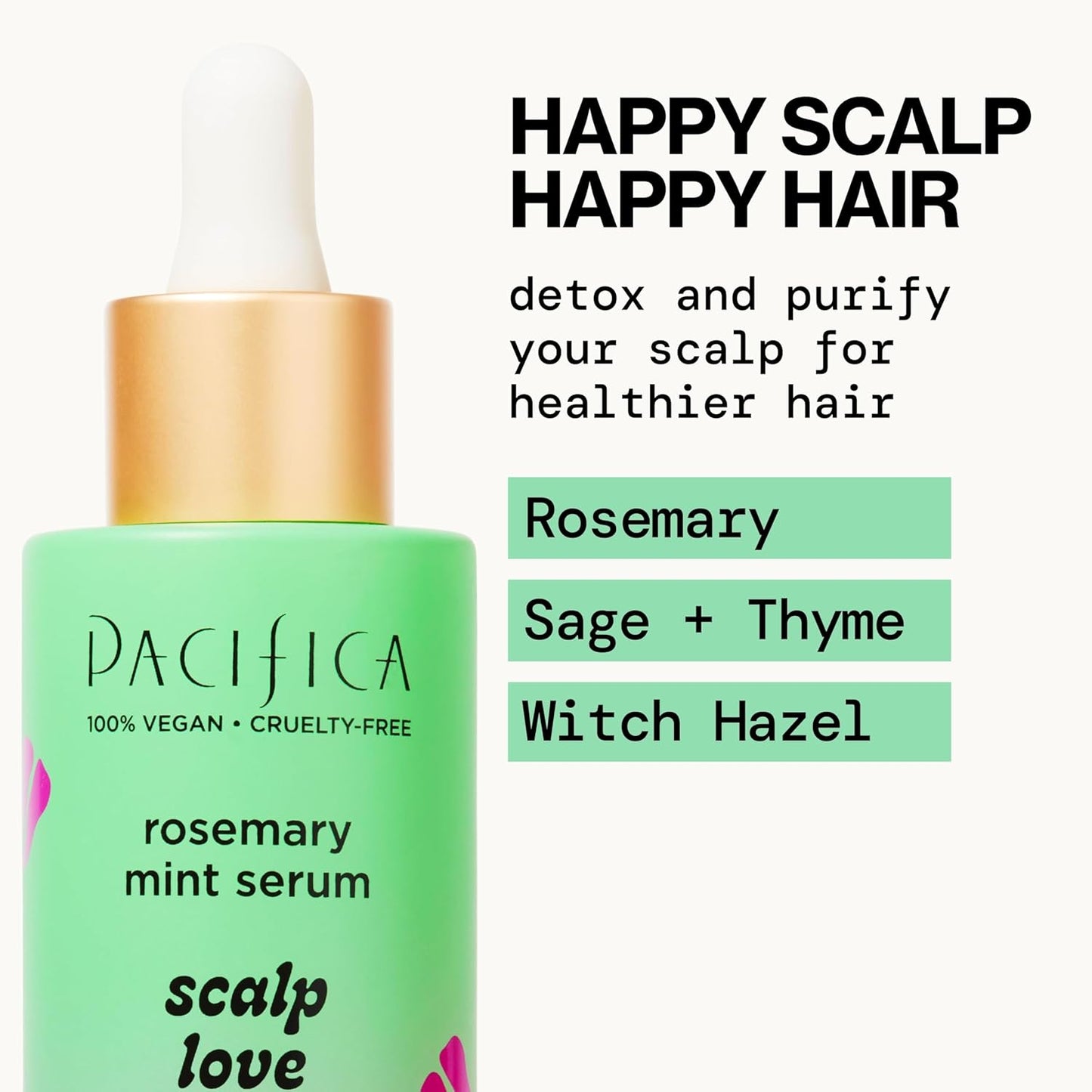 Pacifica Scalp Love Rosemary Mint Serum - Dry, Flaky, and Itchy Scalp Serum, Hydrating, Moisturizing, and Calming Treatment Formulated with Witch Hazel, Vegan and Cruelty-Free - 2 Fl Oz