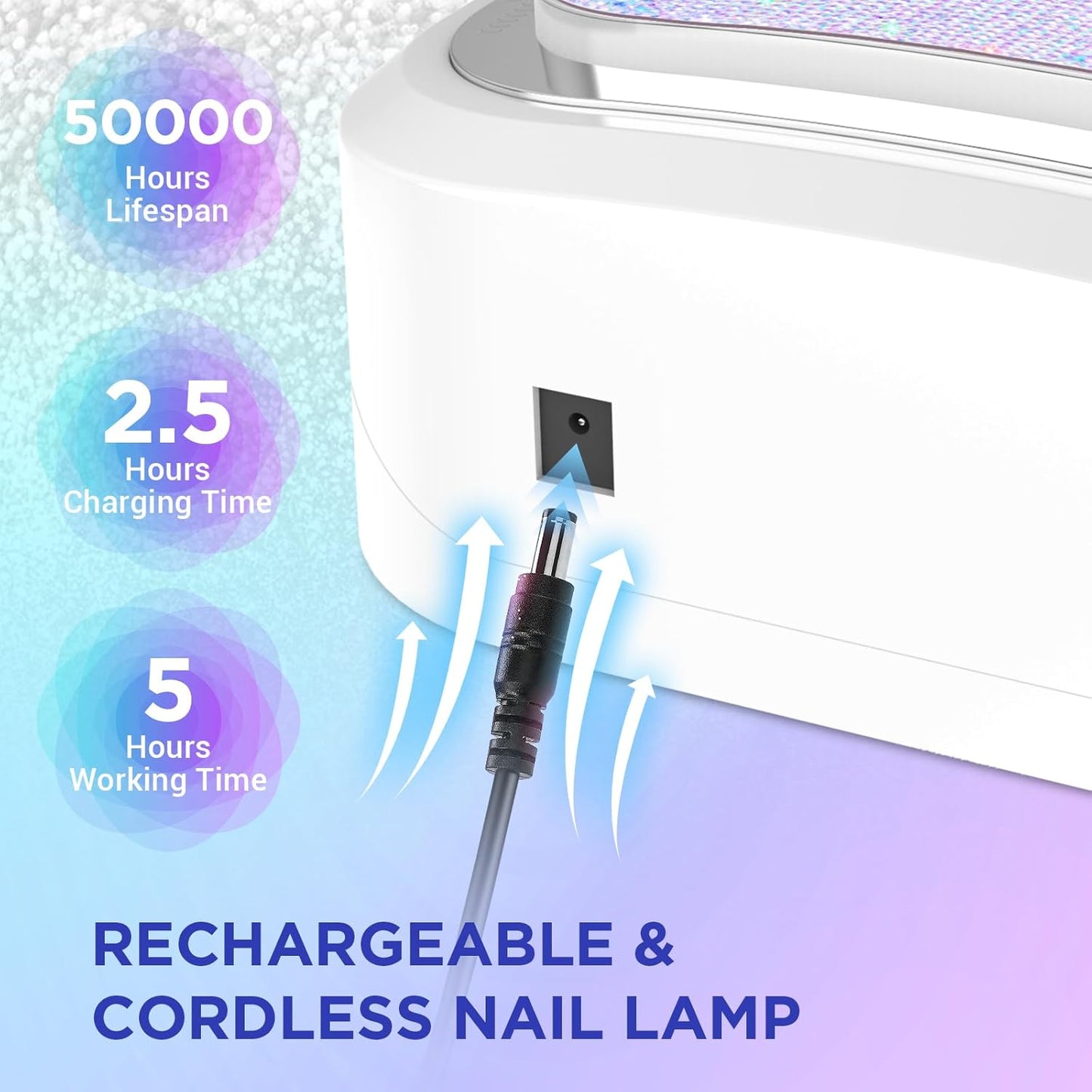 Cordless Nail Lamp, Rechargeable UV Nail Lamp for Gel Nails, LED Nail Lamp with 4 Timer Modes, Gel Nail Light Decorate with Sparkling Nail Rhinestones Diamond (Sparkly Diamond and White)