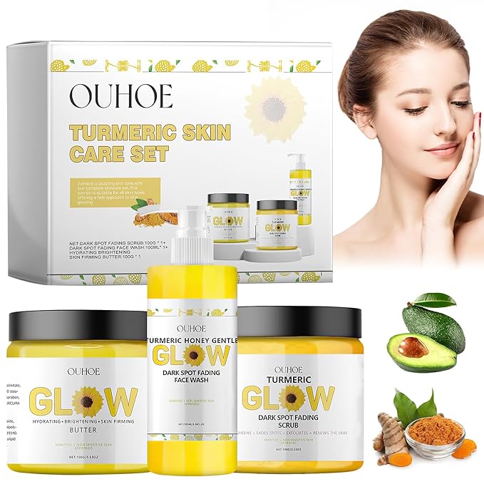 Glow Combo Skincare Set,3 In 1 Turmeric Combo Skincare Set,Turmeric Glow Butter, Skincare Gift Set For All Skin Type (1 Set)