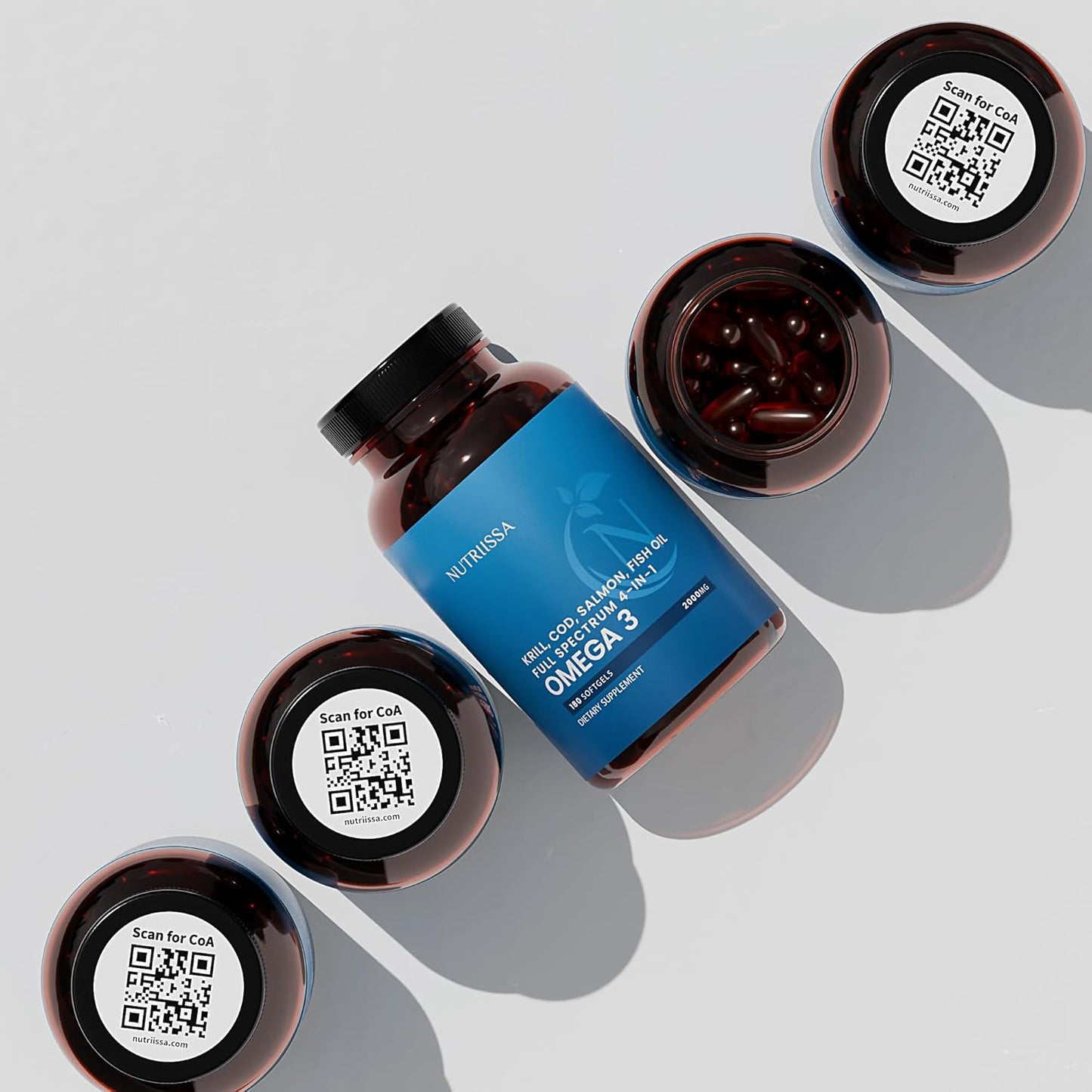 Nutriissa Full Spectrum Omega-3 – 2000 mg Oil Blend (Krill, Cod & Salmon Oil) – 1175 mg Omega-3s (EPA, DHA & DPA) – EPEB Certified, 3-Month Supply – Heart, Brain & Joint Support – 180 Halal Softgels