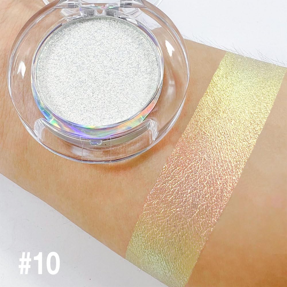 evpct Blonde gold Mermaid pink Holographic Glitter Sparkle Chameleon Chrome Eye Shadow Palette Makeup for Older Women, Duochrome Chromatic Multichrome Metallic iridescent Eyeshadow Palette Singles