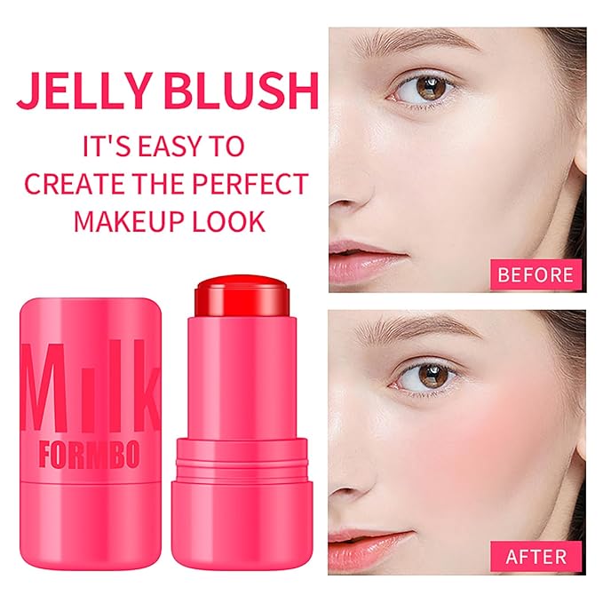 Cooling Water Jelly Tint Blush Makeup Blush Stick 3-in-1 Lip and Cheek Tint Stain Jelly Blush Multi-use Clear Glossy Gel Blush,0.18 Oz (Burst Poppy Pink, 0.18 Oz)