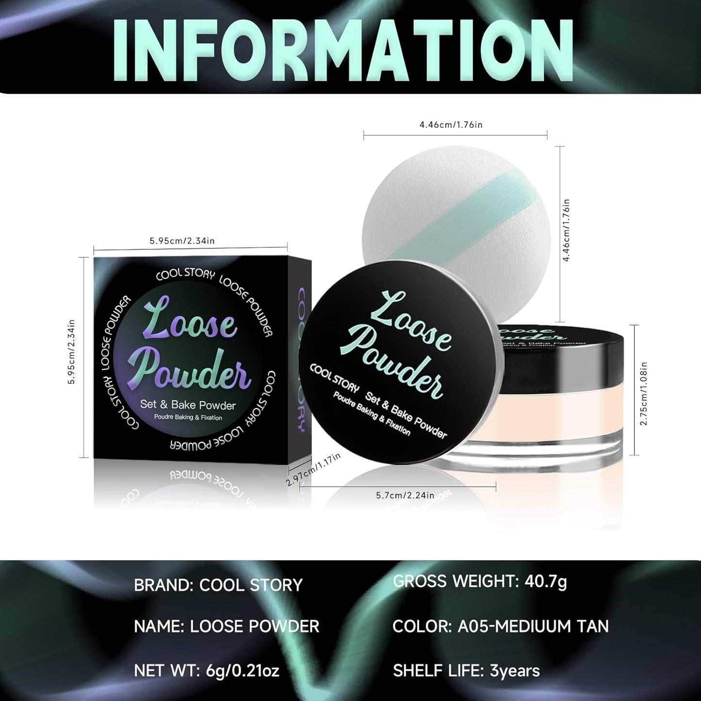 Loose Setting Powder, Bake Makeup Powder Full Coverage Matte Finish (Medium Tan, 6g/O.21oz)