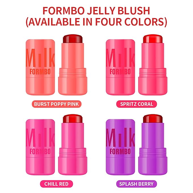Cooling Water Jelly Tint Blush Makeup Blush Stick 3-in-1 Lip and Cheek Tint Stain Jelly Blush Multi-use Clear Glossy Gel Blush,0.18 Oz (Splash Berry, 0.18 Oz)