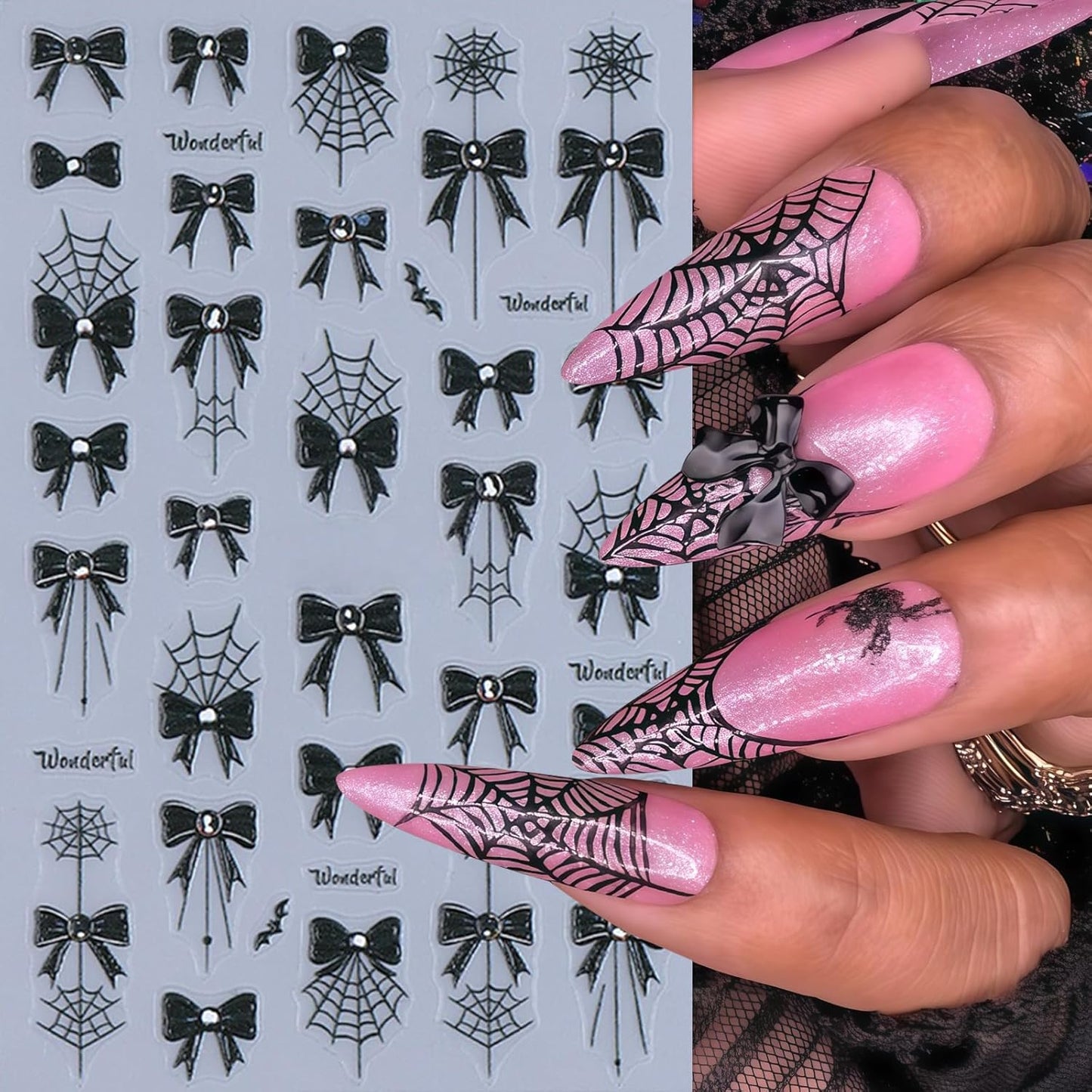 4 Sheets Embossed Halloween Nail Stickers for Nail Art 5D Self-Adhesive Black Bow Spider Web Nail Art Stickers Bow Blood Drop Bats Nail Decals Nails Design Sticker for Women DIY Festival Nail Decor