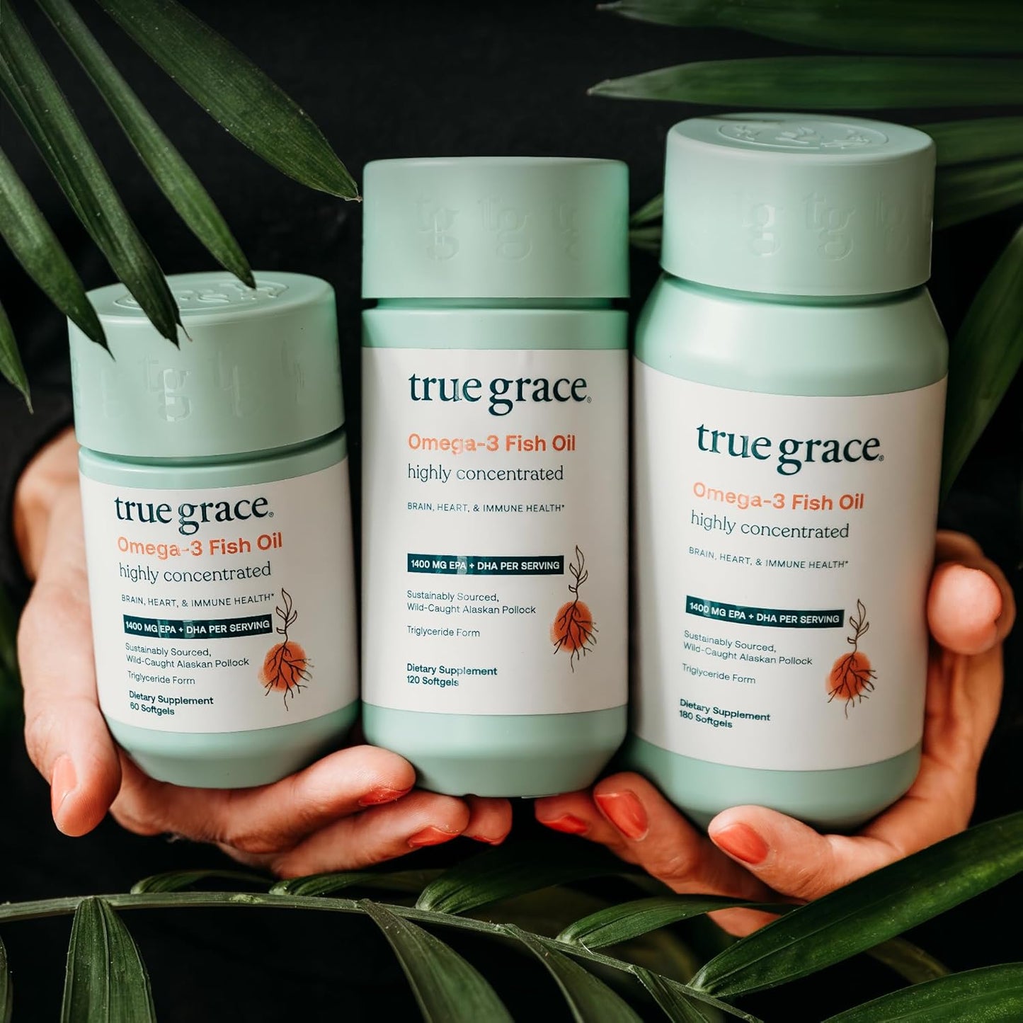 True Grace Omega-3 Fish Oil - 180 Softgels - 1400 mg EPA + DHA - Brain, Heart, Joint & Immune Health - Organic, Gluten Free, Soy Free