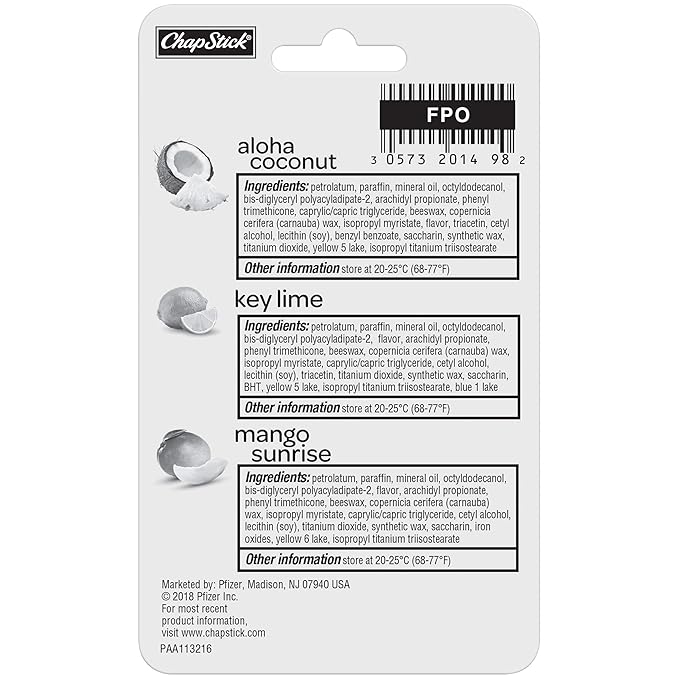 ChapStick Tropical Paradise Collection Mango, Lime and Coconut Lip Balm Tubes Variety Pack for Lip Care - 0.15 Oz (Pack of 3)