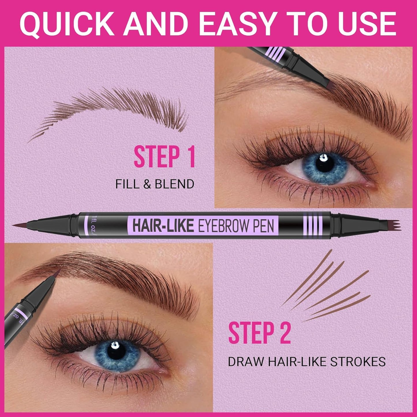 iMethod Eyebrow Pen - Eyebrow Pencil Magic 2-in-1 Eye Brow Pencils for Women with 4-Fork-Tip & Precise Brush-Tip Create Natural Hair-Like Brows, Last All Day, Microblading Eyebrow Pen, Reddish Brown