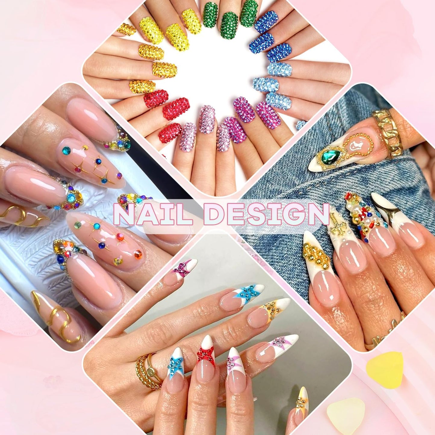 4200Pcs Glass Crystal Small Rhinestones for Nail Art with Nails Rhinestone Glue, Colourful SS3-SS8 Flatback Bedazzling Gems, Nail Rhinestones and Gems Crystals Charms for Acrylic Tips Manicure Decor