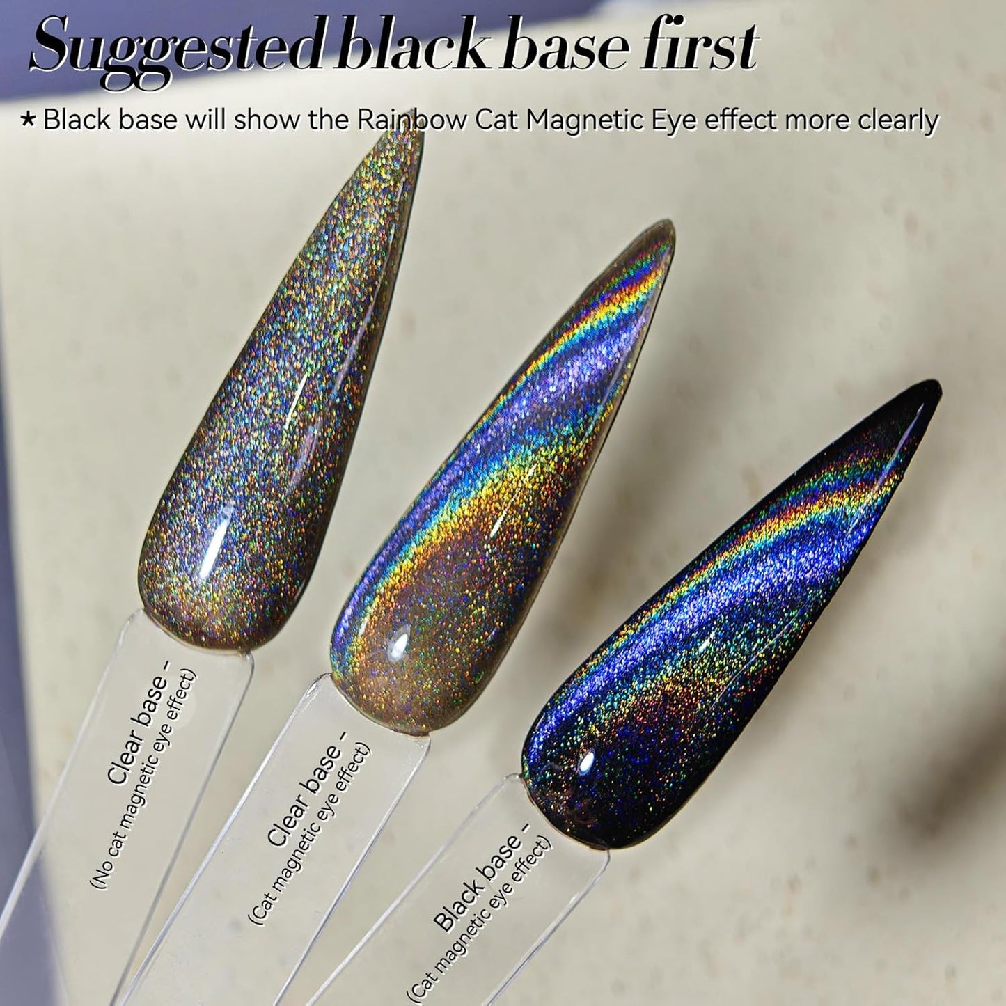Born Pretty Cat Magnetic Eye Gel Nail Polish Holographic Rainbow Cat Magnetic Gel, Black Glitter Magnetic Soak Off U v Nail Gel Diy Art for Girls Women 15ML