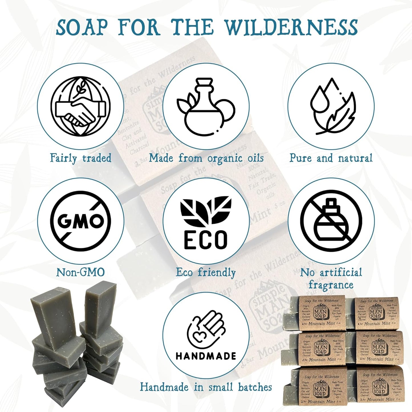 SimpleMan Soap Bar (Mountain Mint) - Men’s soap with Organic & Fair Trade Essential Oils - All Natural, Handmade Man Bath Soap Bars-Pack of 12-2.5 Ounce bars(30 Ounces Total)