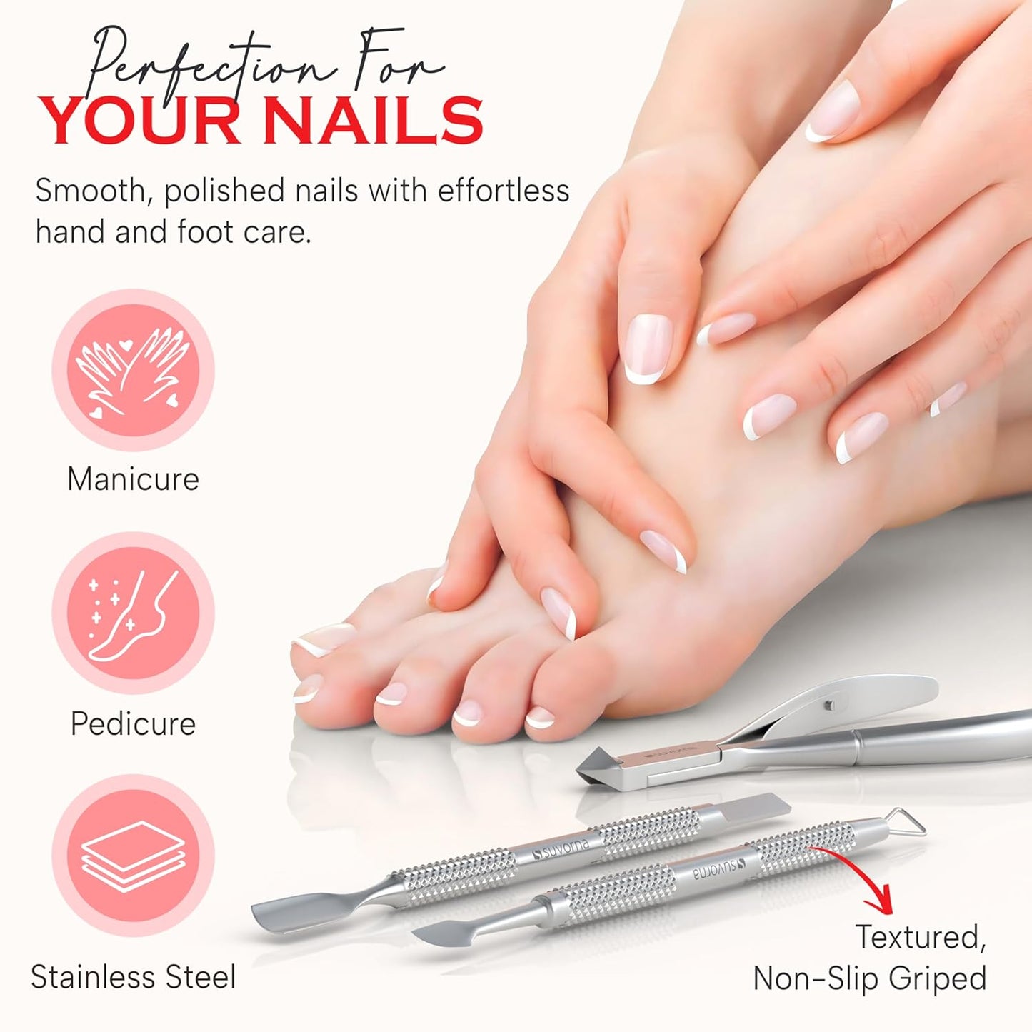 Cuticle Nippers with Cuticle Pusher, Nail Scraper and Gel Remover β Professional Stainless Steel Cuticle Trimmer Set for Manicure - Cuticle Set for Fingernails and Dead Skin (Silver, 3 PCS)