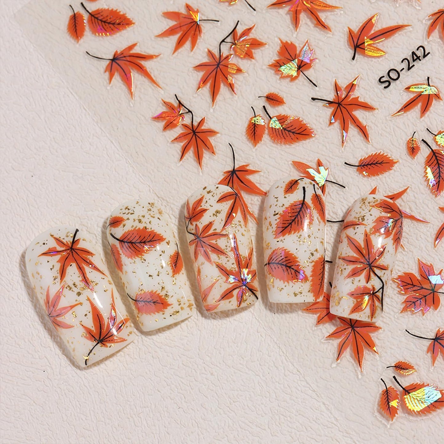 10 Sheets Fall Nail Art Stickers Decals Thanksgiving Nails Decals Autumn Maple Leaf Nails Stickers Self-Adhesive Maple Leaves Nail Art Decals for Women