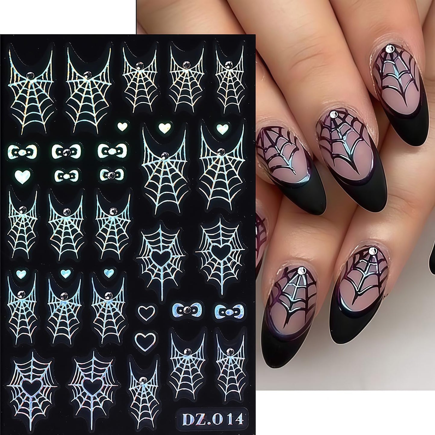 6 Sheets Shining Crystal Diamond Spider Web Nail Stickers for Nail Art Self-Adhesive Halloween Nail Decals Spider Web Spiders Stickers Fall Holiday DIY Manicure Decoration Supplies Sticker for Women