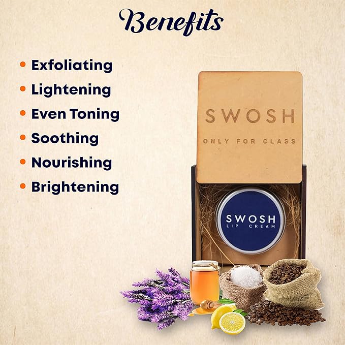 SWOSH Organic Lip Cream For Lightening & Brightening Dark Lips For Men & Women, 0.53 OUNCE with natural extract, clove oil, lavender oil, Lemon Grass oil lip Cream