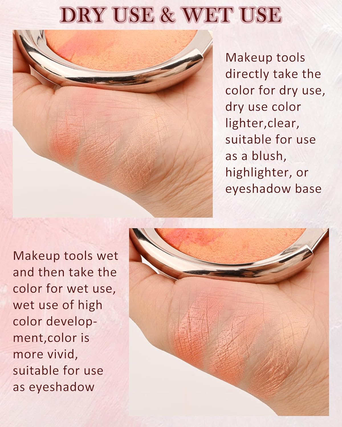 Baked Blush,Glow Marbleized Blusher Powder Palette,Lightweight Shimmery Blusher for Cheeks,Eyeshadow & Highlight,Makeup Gift for Women rubores de maquillaje(0.49Ounce)-08 Gold Pink