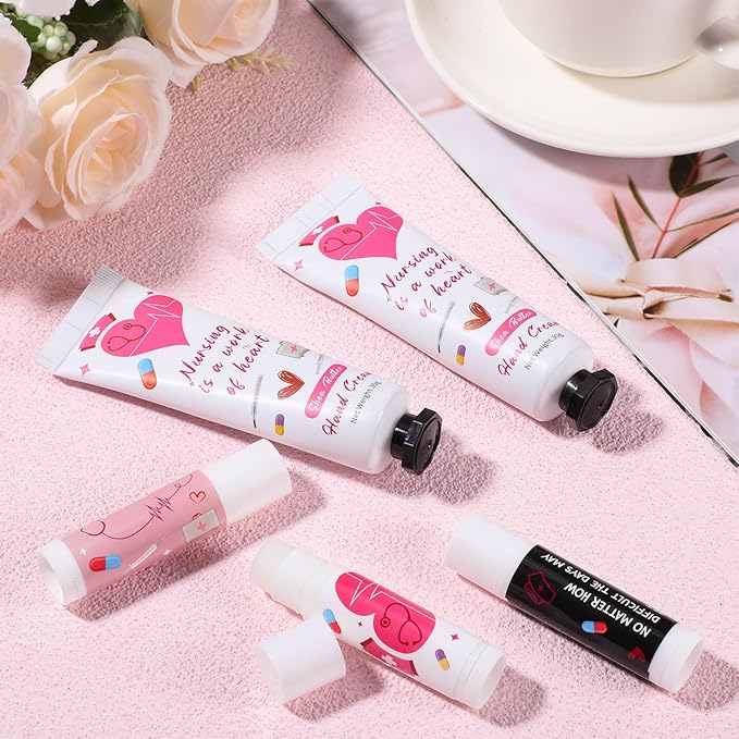 Nurse Appreciation Gifts Set Thank You Gifts Lip Balm Hand Cream for Dry Cracked Hands with Organza Bags Thank You Tags Jute for Party Holiday Nurse' Day(24 Sets)