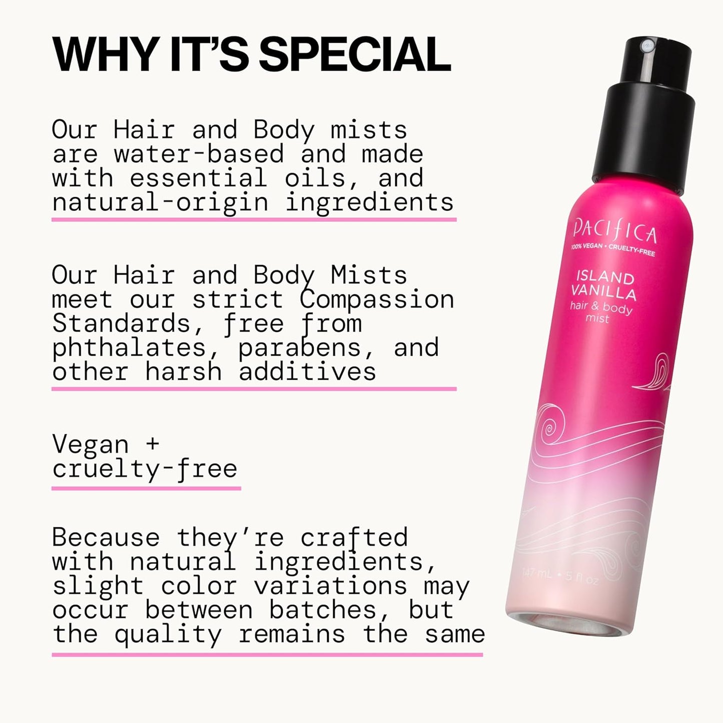 Pacifica Hair Mist Perfume & Full Body Spray for Women - Island Vanilla Body Mist Fragrance w/Sugar, Vanilla & Sandalwood Clean Beauty Alcohol-Free, Vegan & Cruelty-Free, 5 oz