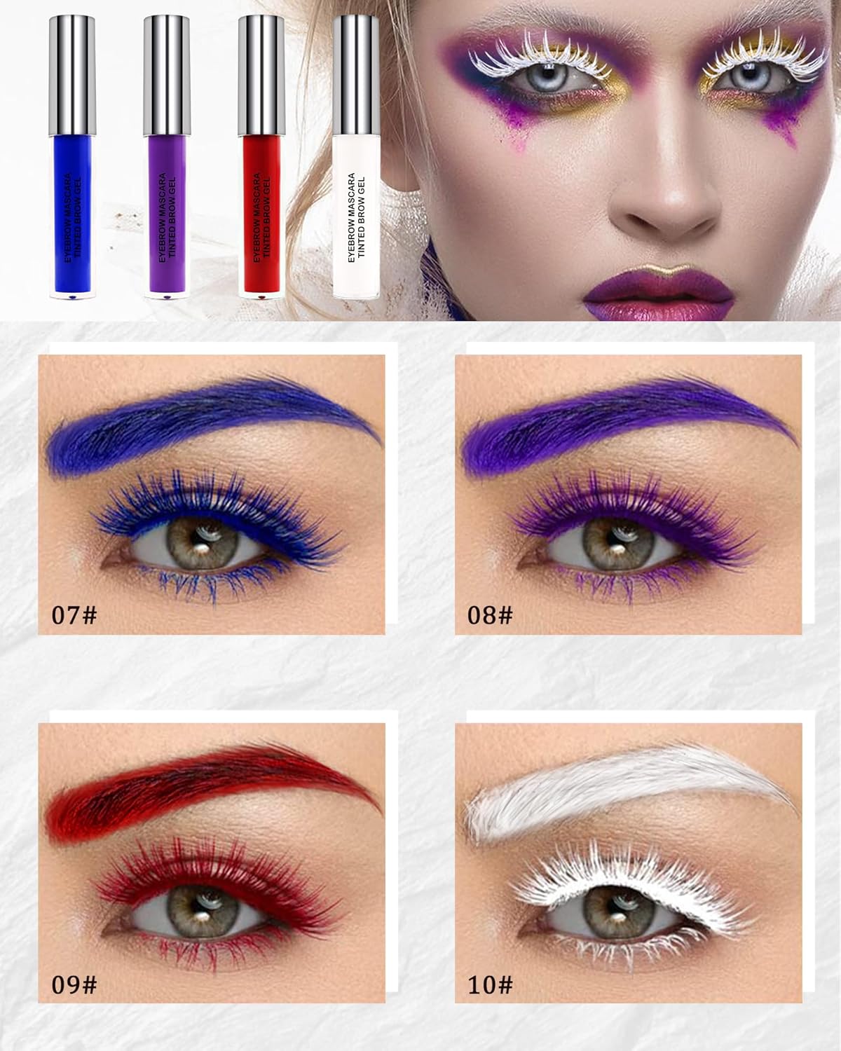 Tinted Brow Mascara Gel- 1Pcs Long-lasting Waterproof Smudge-proof White Eyebrow Glue Colored Liquid Mascara, Tinted Brow Filler, Length Curly Mascara for Women, Halloween Eye Makeup-10