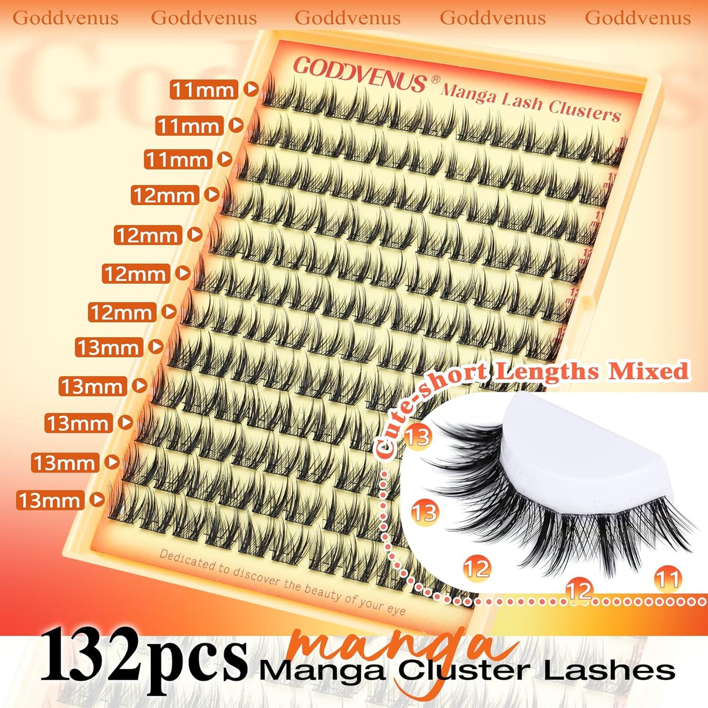 Manga Lash Clusters Wispy Natural Cluster Eyelash Extensions with Widespan Design Anime Eyelash Clusters (11-13mm Mixed)