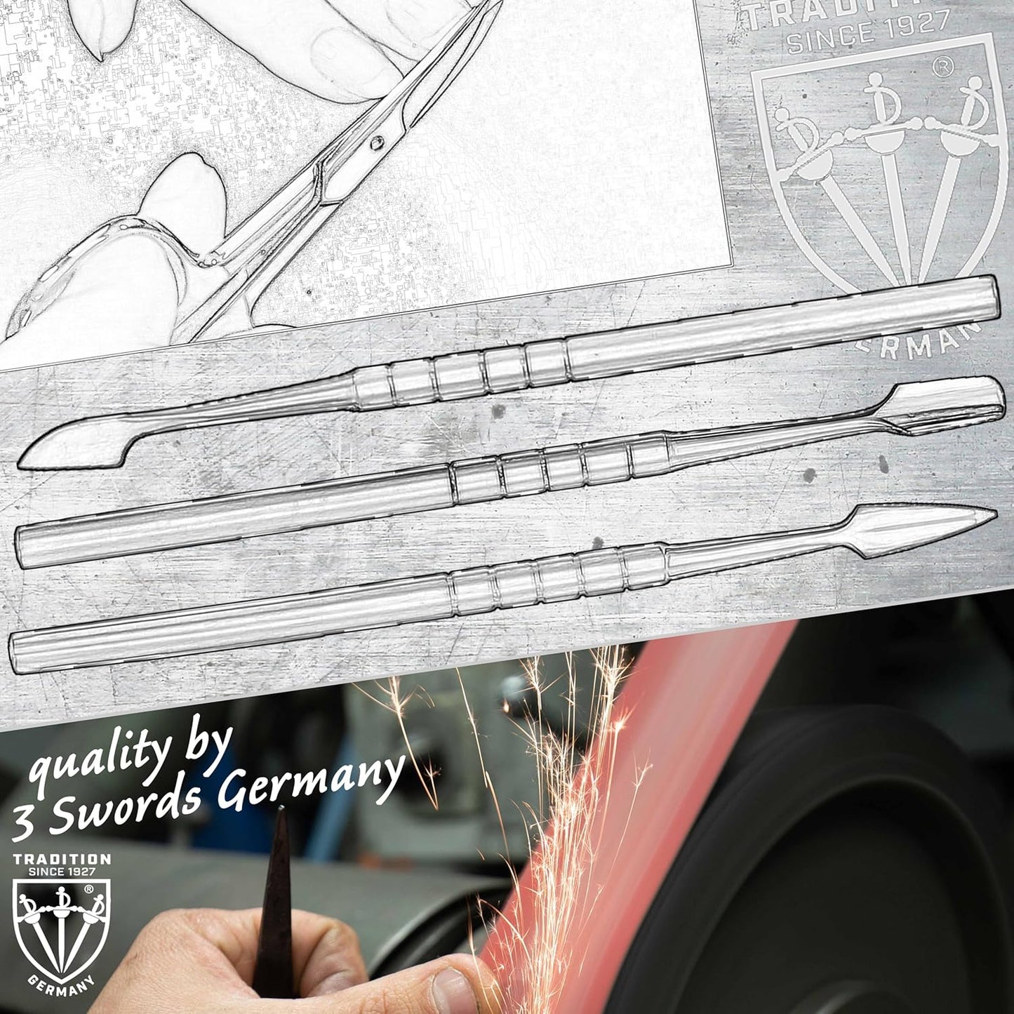 3 Swords Germany - brand quality, professional CUTICLE PUSHER, CUTICLE KNIFE, NAIL CLEANER, stainless steel, extra sharp, manicure pedicure nail care by 3 Swords Germany (7940)
