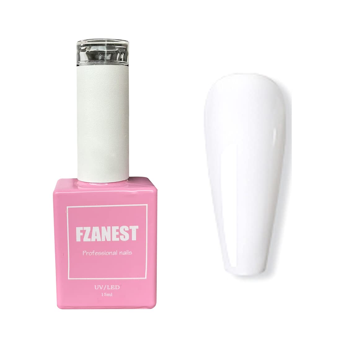 FZANEST White Gel Nail Polish, 15ml Self-leveling Gel Polish Soak Off UV LED Nail Art Starter Manicure Salon DIY at Home, 0.51 OZ