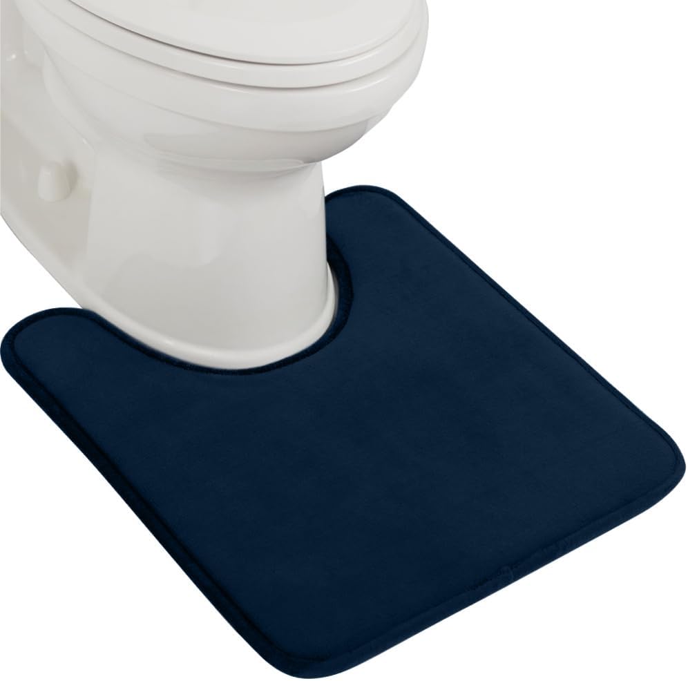 GORILLA GRIP Thick Memory Foam Toilet Rug for Bathroom, U Shaped Washable, Soft Absorbent Velvet Topside Floor Mats, Machine Wash, Cushioned Luxury Rugs for Bath Room, 22.5x19.5 Navy Blue