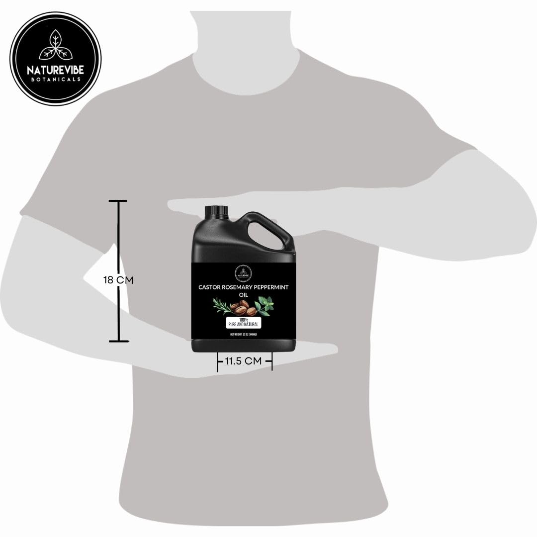 Naturevibe Botanicals Castor with Rosemary and Peppermint Oil 32 Ounces | 100% Pure and Natural | Great for Skin Care and Hair Care