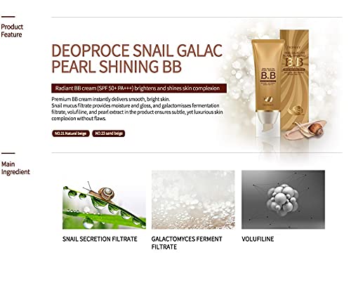 Deoproce Snail Galac Pearl Shining BB Cream SPF50+/PA+++ Skin Tone Correction, Blemish Covering, UVA/UVB Block reduction in appearance of fine lines (#23 Sand Beige)