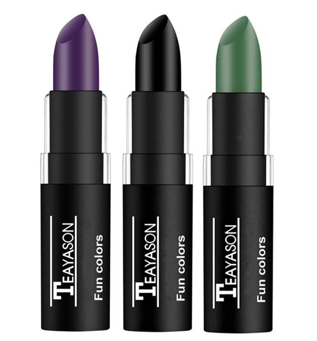 Go Ho 3 PCS Dark Purple Green Black Cream-Blendable Sticks,Waterproof Green and Purple Face Body Paint Professional SFX Makeup,Safe Facepaint Nose &Lip Smacking for Festival Halloween Makeup
