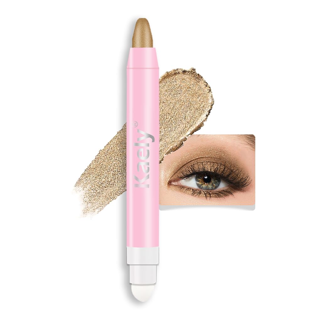 evpct 1Pcs Bronze Gold Shimmer Cream Eye Shadow Brightener Sticks for Eyes, Double Ended Cream Eyeshadow Stick Pencil Pen with Applicator, Eye Shadow Palette Highlighter Makeup Waterproof Pigmented 05