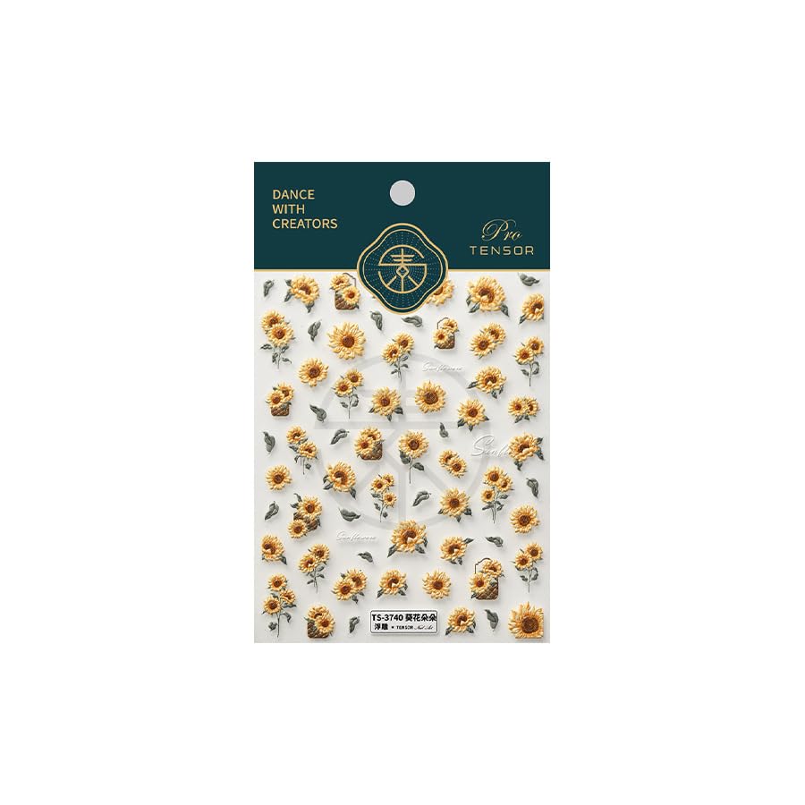 Flower Nail Art Stickers 5D Embossed Sunflower Nail Stickers for Nail Art Self-Adhesive Summer Nail Design Stickers Nail Supplies DIY Nail Decals 1 Sheet (1, Sunflower)