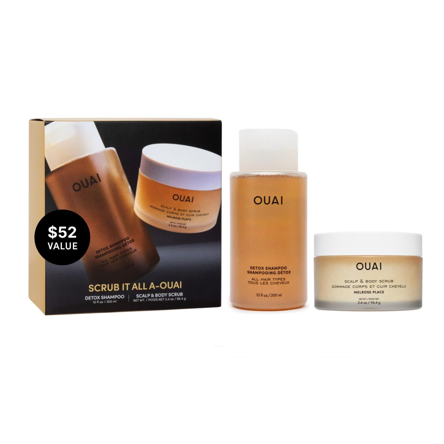 OUAI Scrub It All A-OUAI Hair Care Set - Clarifying Shampoo & Exfoliating Body Scrub Duo - Hair Care Kit with Detox Shampoo & Travel Size Body Scrub (2 Count)