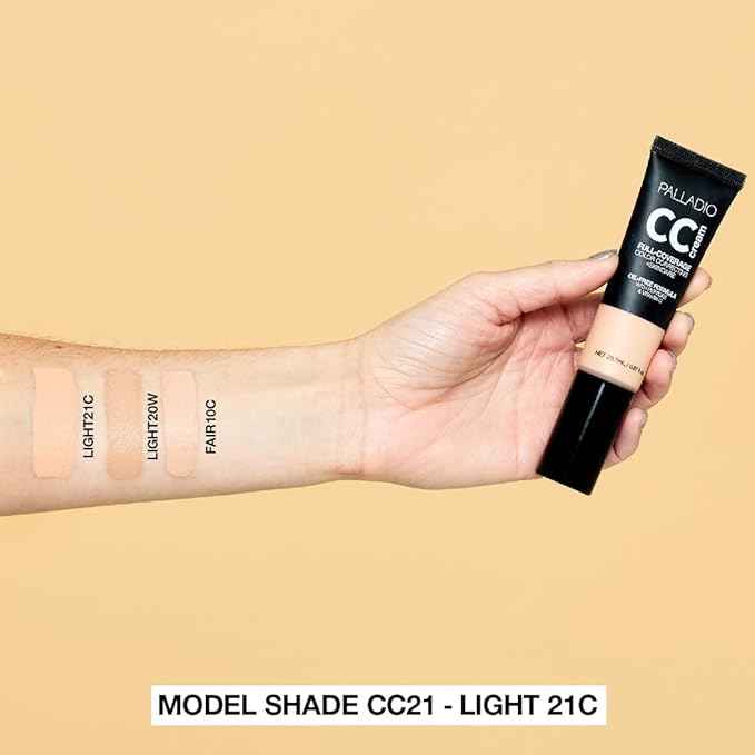 Palladio Full-Coverage Color Correction CC Cream, Oil-Free with Peptides & Vitamin C, Best for Correcting Redness and Uneven Skin Tone, Buildable Foundation Coverage (Light 20W)