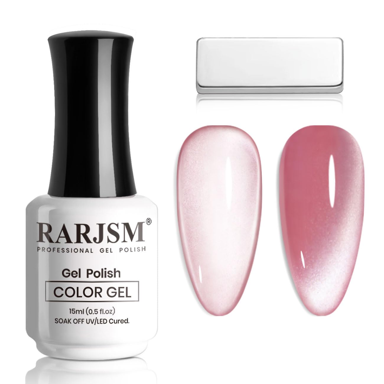 RARJSM Moonlight Cat Eye Gel Polish Blush Jelly Rose Pink Silver White Smoothie Glitter 15ml Silky Shimmer Velvet Mirror Cateye Gel Nail Polish with Magnetic Stick UV LED Curing Require Soak Off