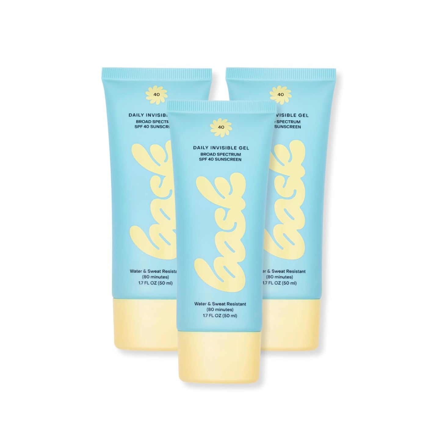 Bask Suncare SPF 40 Daily Invisible Gel Face Sunscreen - Broad Spectrum Protection, Fragrance Free, Hydrating, Lightweight & Fast Absorbing, Dermatologist Recommended, 1.7 fl oz (Pack of 3)