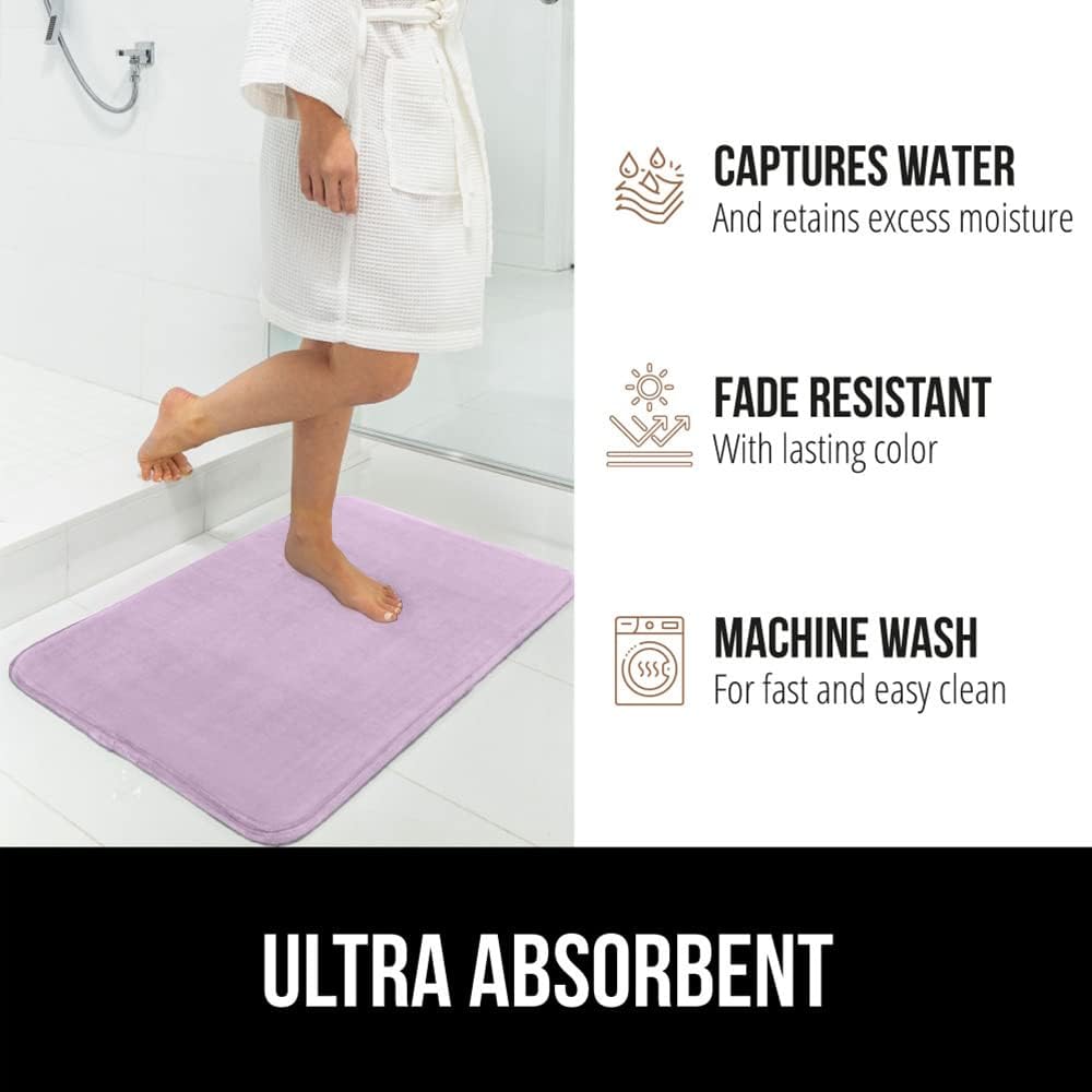 GORILLA GRIP Memory Foam Bath Mat, Soft Absorbent Velvet Bathroom Mats, Durable Dots on Underside, Machine Washable Bathmat, Carpet Rug Room Decor for Shower Tub Floor RV, 24x17 Rugs, Purple