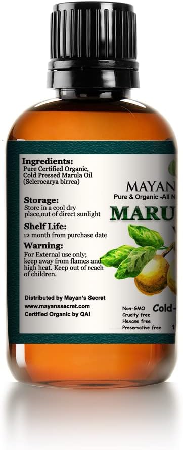 Mayan's Secret Pure Carrier and Essential oils for Skin Care, Hair, Body Moisturizer for Face-Anti Aging Skin Care (Marula Oil Organic, 1oz)