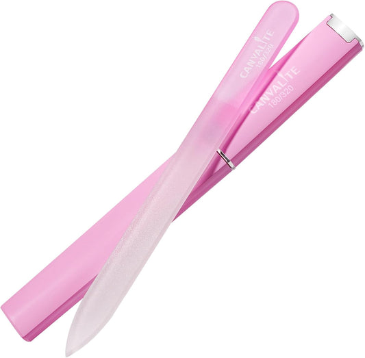 CANVALITE Glass Nail Files for Natural Nails Glass Fingernail File with Case Double Sided 180/320 Grit Stocking Stuffers for Women Girls, Pink