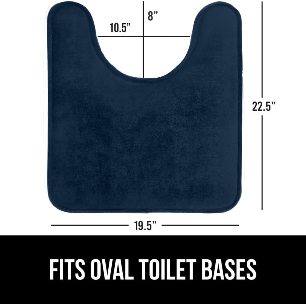 GORILLA GRIP Thick Memory Foam Toilet Rug for Bathroom, U Shaped Washable, Soft Absorbent Velvet Topside Floor Mats, Machine Wash, Cushioned Luxury Rugs for Bath Room, 22.5x19.5 Navy Blue