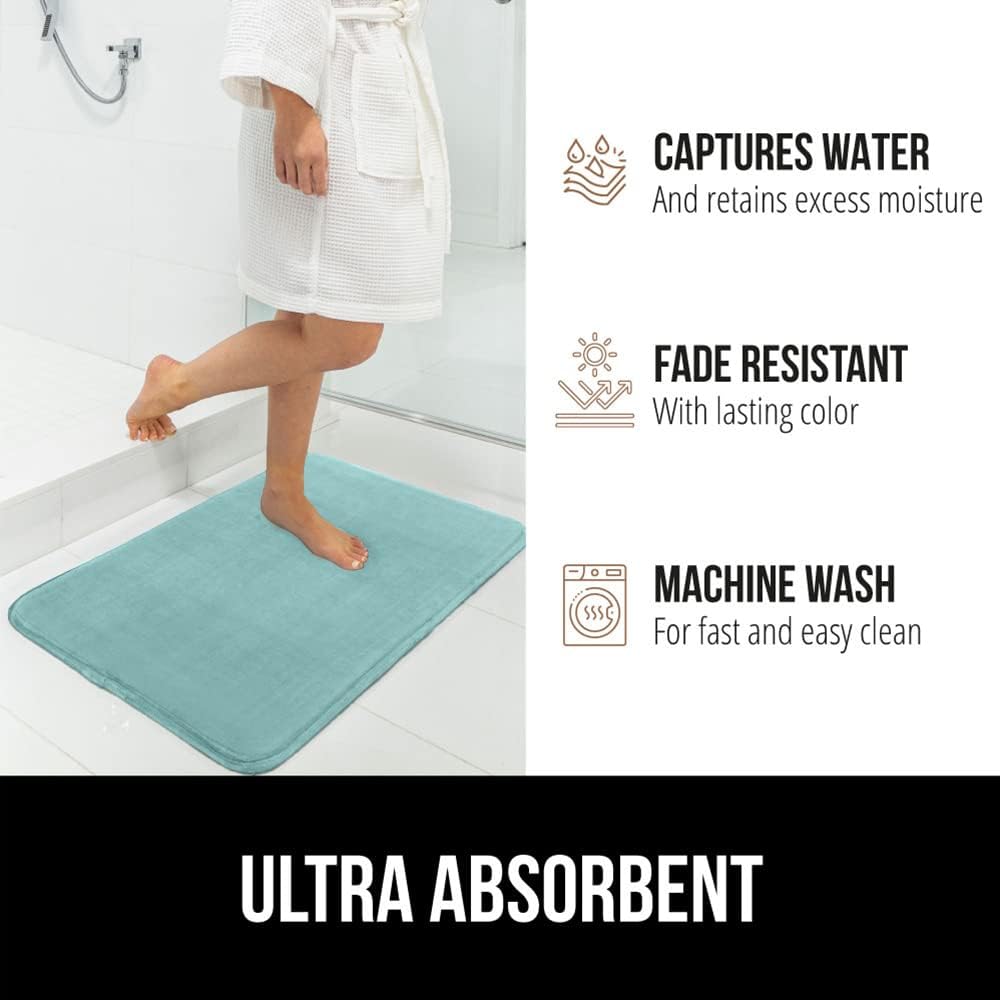 GORILLA GRIP Memory Foam Bath Mat, Soft Absorbent Velvet Bathroom Mats, Durable Dots on Underside, Machine Washable Bathmat, Carpet Rug Room Decor for Shower Tub Floor RV, 24x17 Rugs, Seablue