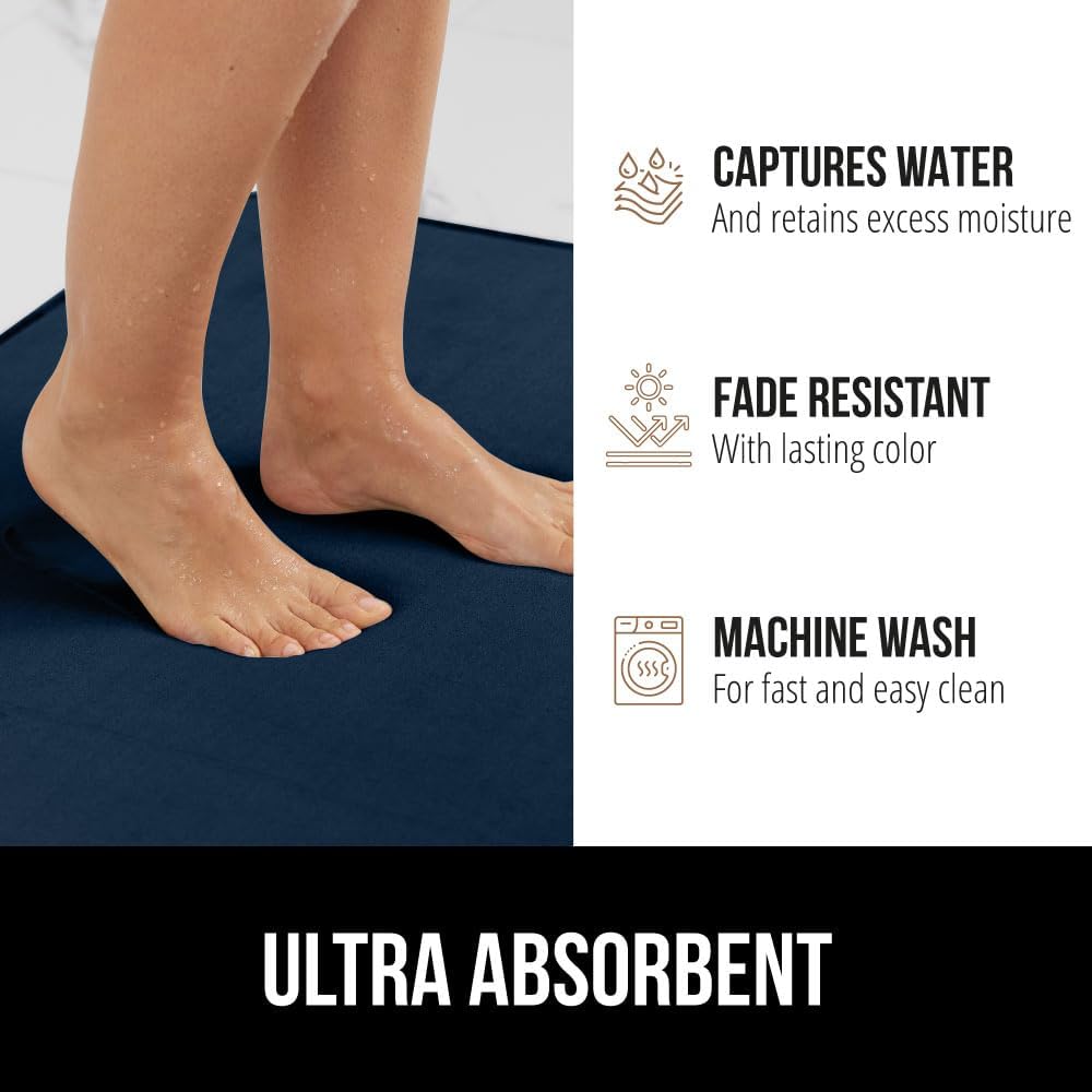 GORILLA GRIP Thick Memory Foam Toilet Rug for Bathroom, U Shaped Washable, Soft Absorbent Velvet Topside Floor Mats, Machine Wash, Cushioned Luxury Rugs for Bath Room, 22.5x19.5 Navy Blue