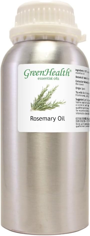 GreenHealth - Rosemary Essential Oil - 16 fl oz (473 ml) Aluminum Bottle w/Plug Cap – 100% Pure Essential Oil