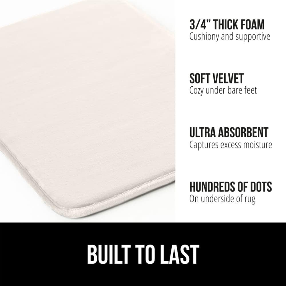 GORILLA GRIP Memory Foam Bath Mat, Soft Absorbent Velvet Bathroom Mats, Durable Dots on Underside, Machine Washable Bathmat, Carpet Rug Room Decor for Shower Tub Floor RV, 36x24 Rugs, Cream