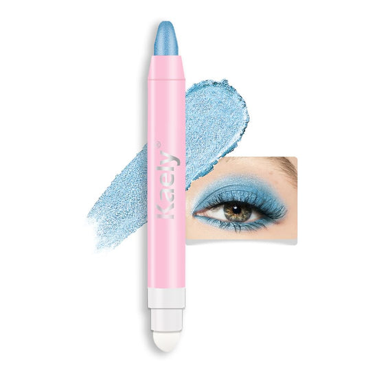 Kaely 2in1 Cream Eye Shadow Brightener Sticks for Eyes, Pencil Eyeshadow Applicator Stick Waterproof Pigmented, Eye Shadow Palette Highlighter Makeup, sombras para ojos, 10 Sky Blue Shimmer